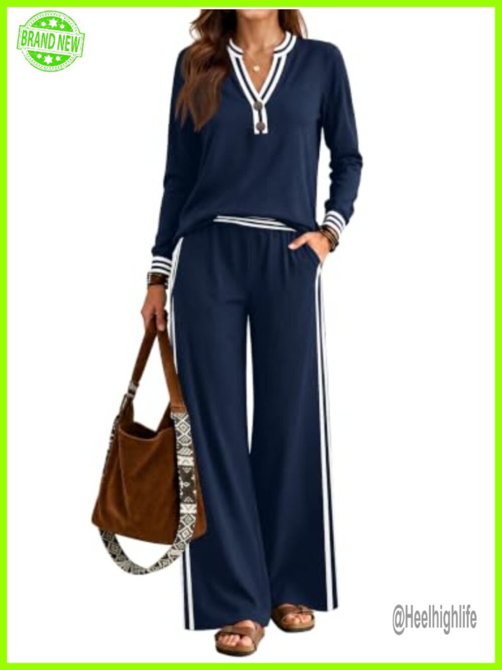 Lounge Sets for Women 2 Piece Outfits Henley Tops High Waisted Pants Set